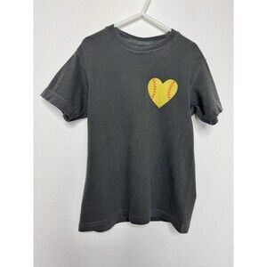 Comfort Colors Youth Small Heart Softball T-Shirt Pepper Gray Short Sleeve NWOT